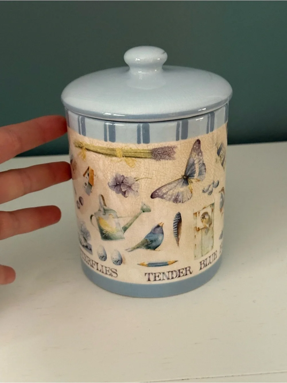 Vintage 1990s Hallmark Marjolein Bastin Ceramic Canister Blue Skies